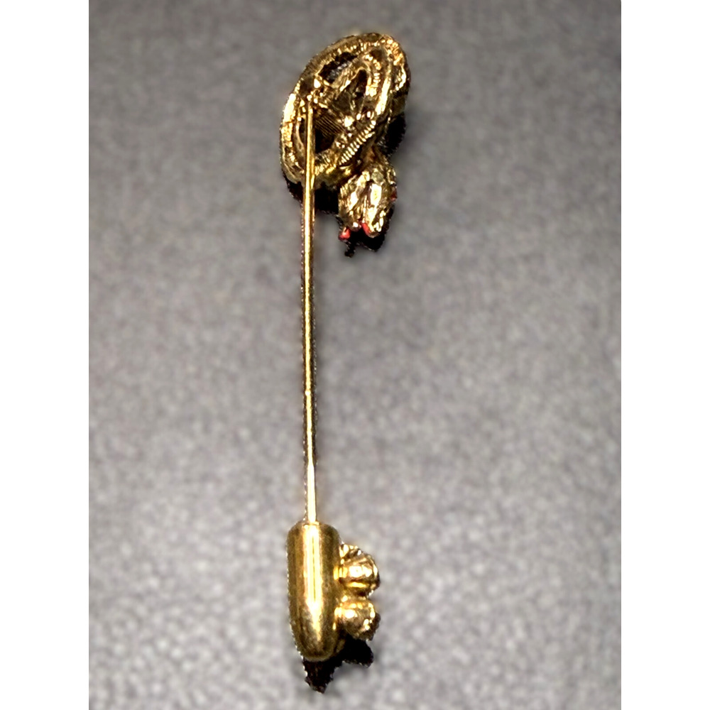 Vintage Signed ART Gold Tone Rhinestone Snake Serpent Brooch Hat Pin Cabochon - Picture 2 of 8